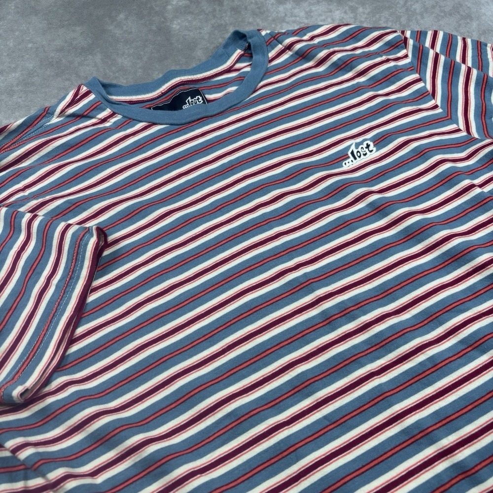 Vintage …lost Men's L Striped T-shirt Short Sleeves Blue/Rust/White Y2K Skater